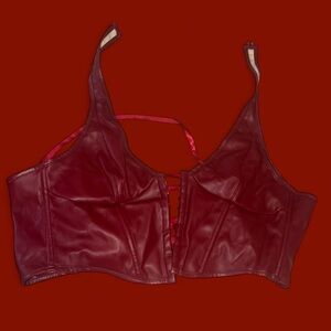 DARK RED LEATHER CORSET TOP